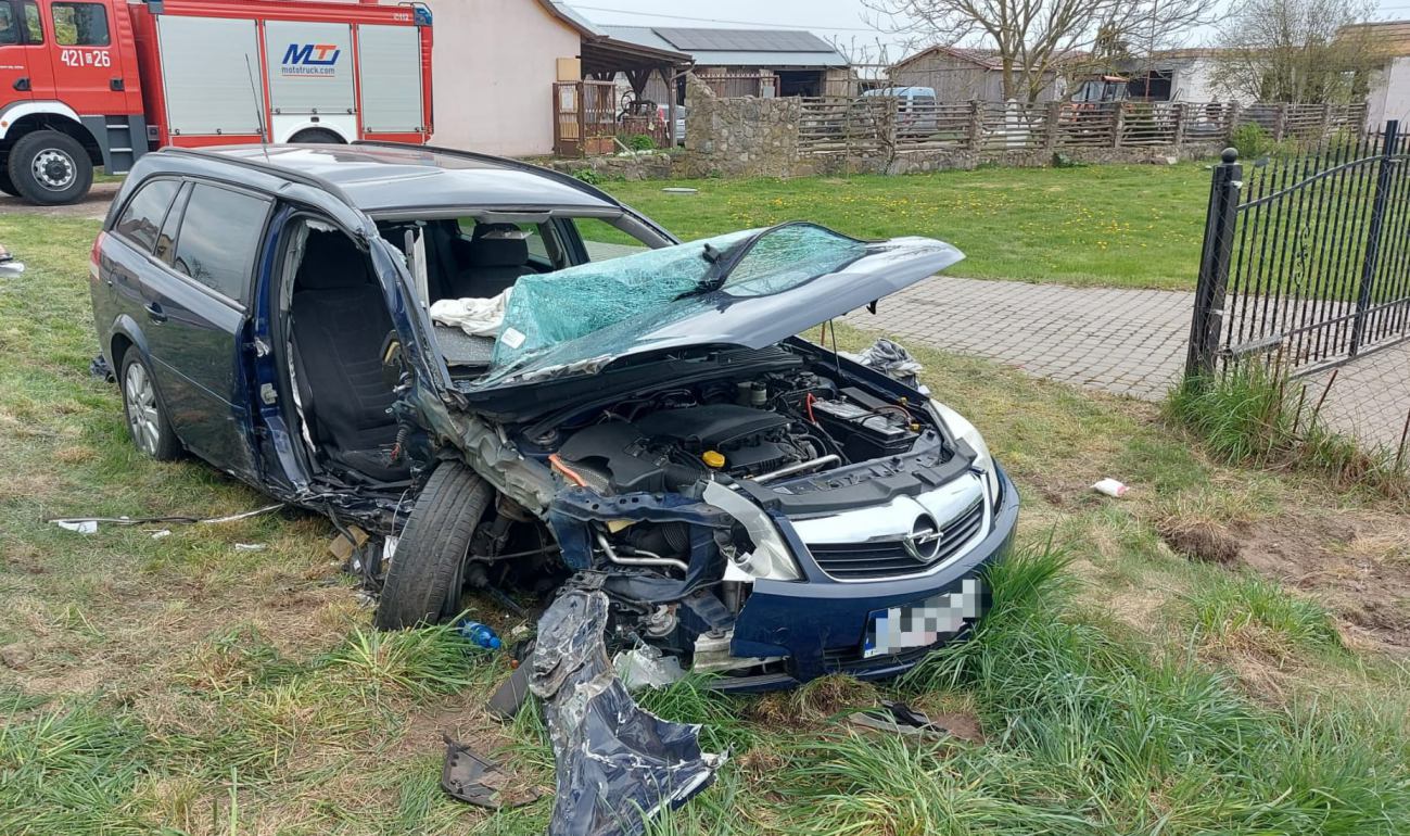 Samochód osobowy uderzył w drzewo w Grabowcu koło Czarnego. Pasażerka była zakleszczona w aucie