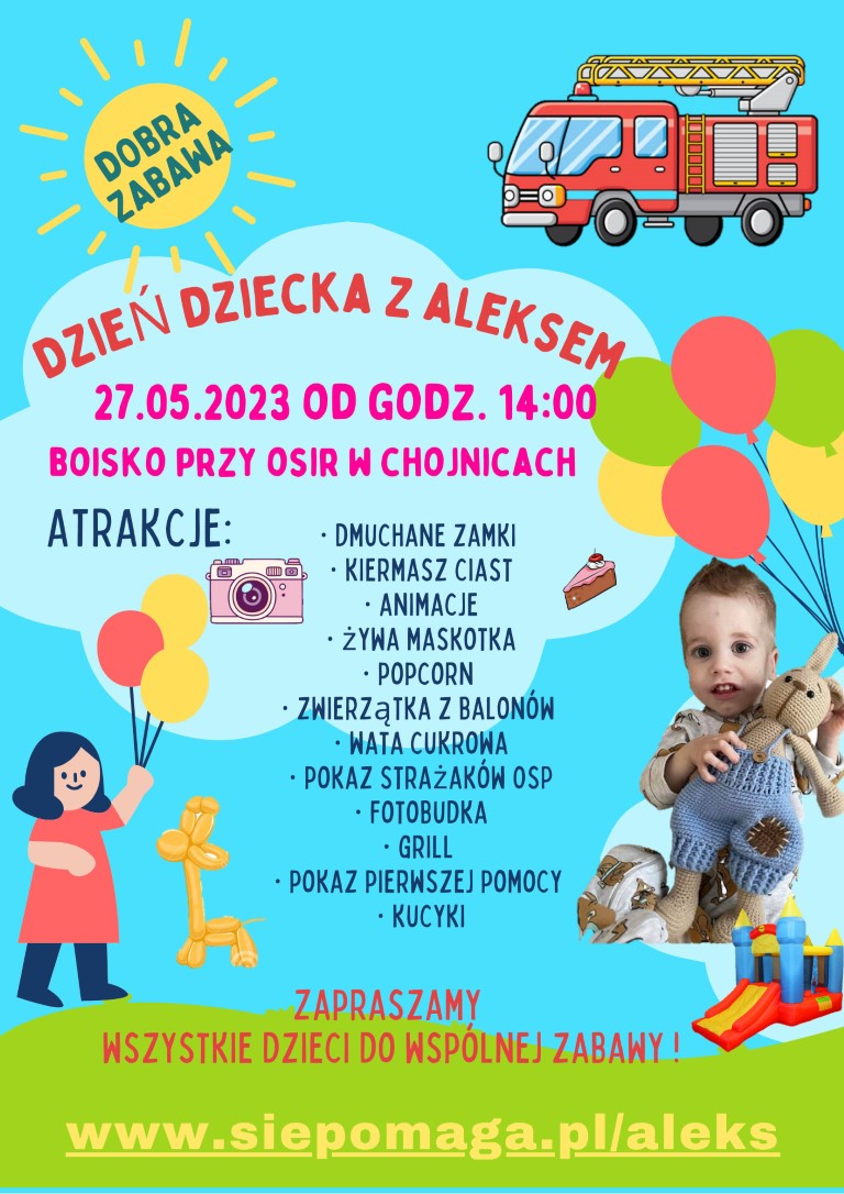 W Chojnicach odbędzie się dziś 27.05. Dzień Dziecka połączony ze zbiórką na rzecz cierpiącego na SMA Aleksa Żakowskiego