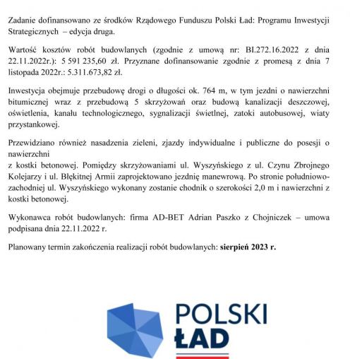 Przebudowa ulicy Wyszyńskiego w Chojnicach wraz z budową kanalizacji deszczowej, oświetlenia, kanału technologicznego oraz sygnalizacji świetlnej