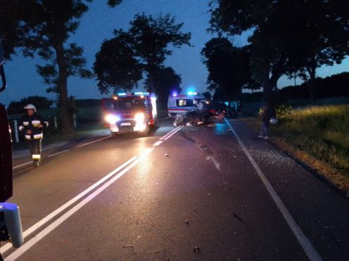 Dachowanie samochodu osobowego w Łęgu-Kolonii, w gminie Czersk. "Nie zaszła konieczność transportu do szpitala"