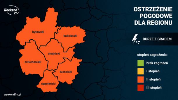 IMGW wydał ostrzeżenia 2. stopnia przed burzami z gradem dla całego naszego regionu