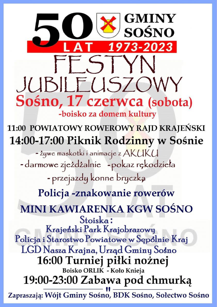 W Sośnie odbędzie się dziś 1706. jubileuszowy festyn z okazji 50-lecia gminy