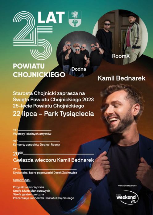25 lat powiatu chojnickiego. Impreza w Parku 1000-lecia w Chojnicach, gwiazdą wieczoru będzie Kamil Bednarek (ROZMOWA ZE STAROSTĄ)