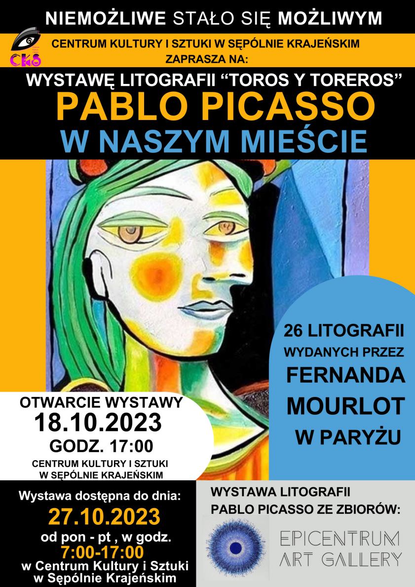 Centrum Kultury i Sztuki w Sępólnie Krajeńskim zaprasza dziś 18.10. na wystawę litografii Pabla Picassa