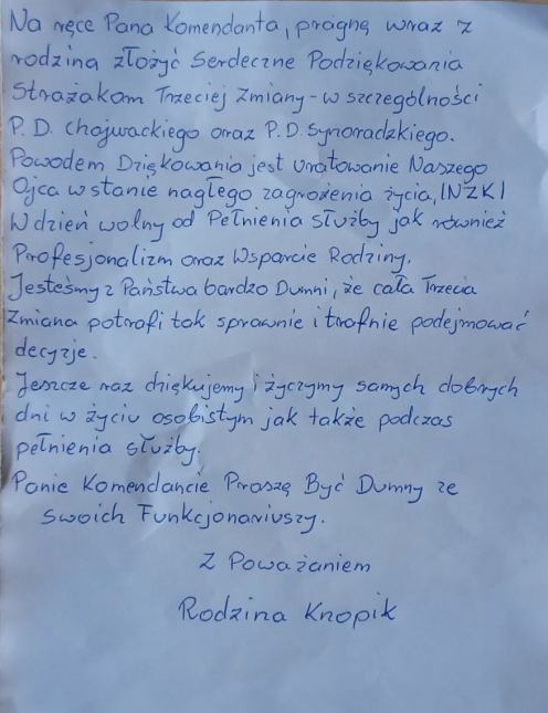 Strażacy z człuchowskiej komendy uratowali życie weselnikowi w Dziemianach
