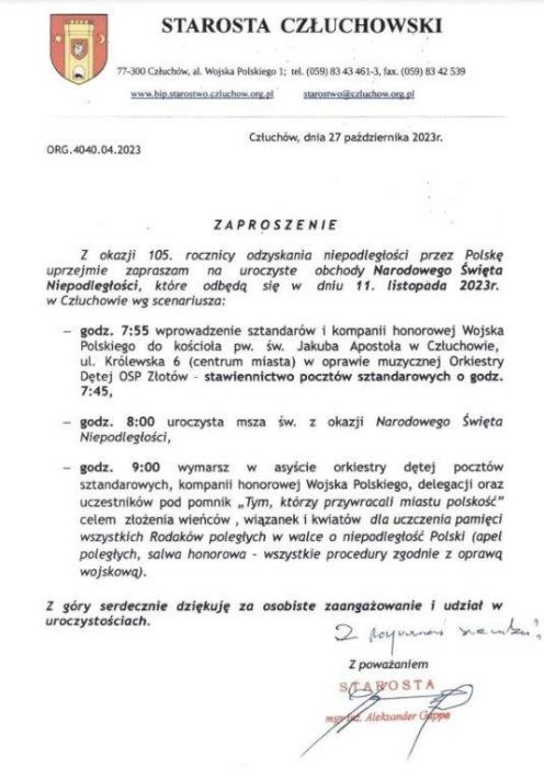 Już dziś rozpoczynają się obchody Narodowego Święta Niepodległości w powiecie człuchowskim