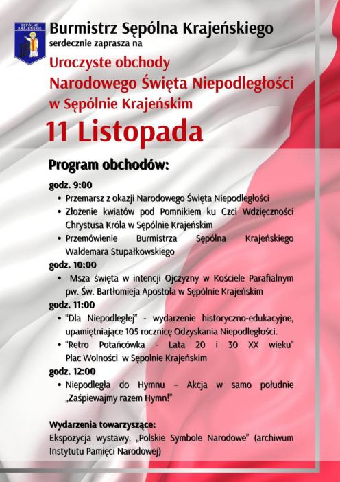 Sęp&oacute;lno Krajeńskie będzie świętować 105. rocznicę odzyskania niepodległości. Program