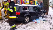 W Starym Bukowcu audi uderzyło w drzewo. Kierujący trafił do szpitala