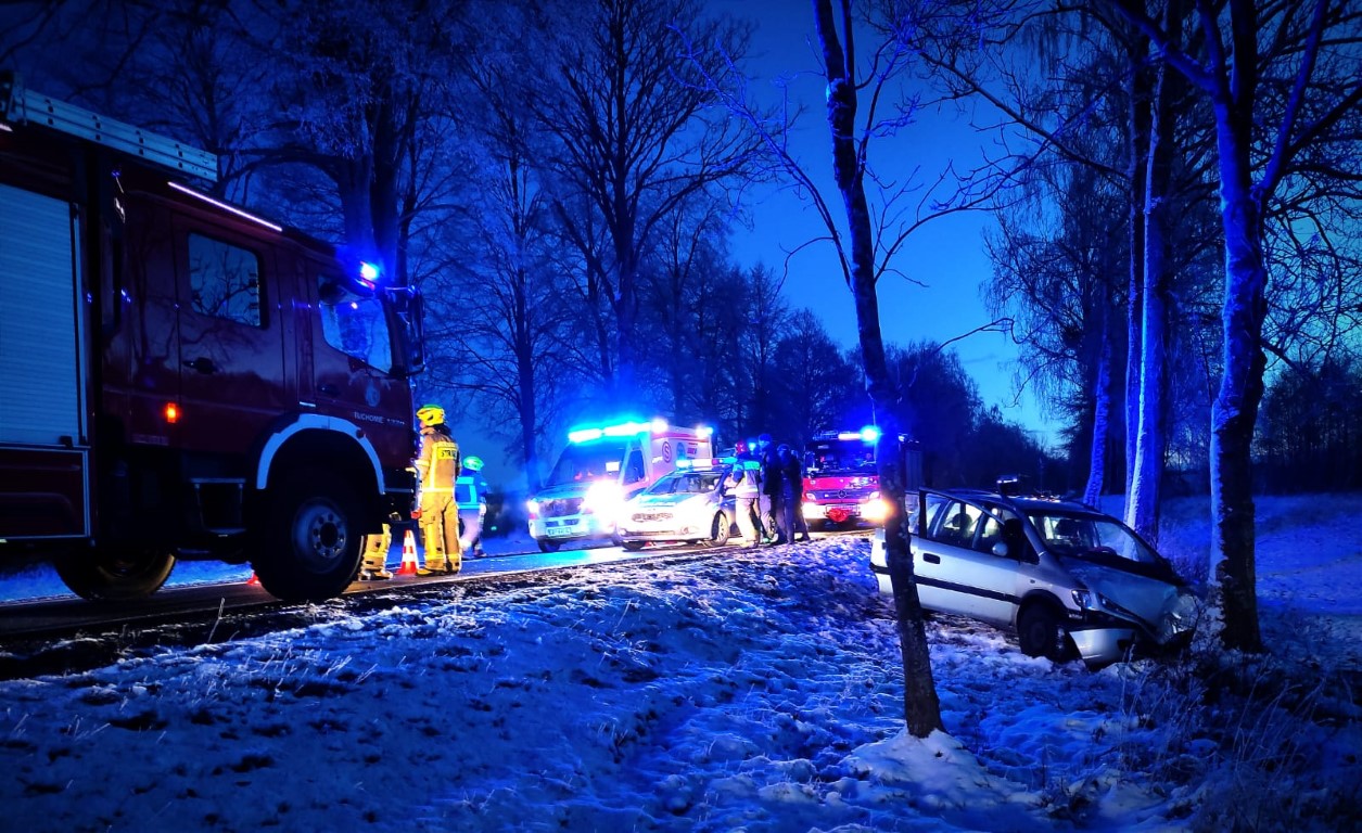 Samochód uderzył w drzewo na drodze krajowej nr 20 w Tuchomiu. Cztery osoby trafiły do szpitala