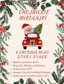 Dziś (6.12.) Chojnickie Mikołajki. Punktualnie o 16:00 na Starym Rynku rozbłyśnie świąteczna choinka
