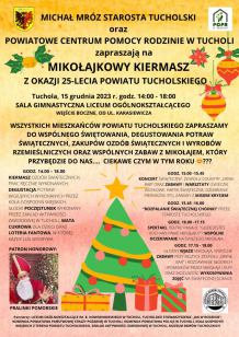 Dziś (15.12) w Tucholi "Mikołajkowy kiermasz z okazji 25-lecia powiatu tucholskiego"