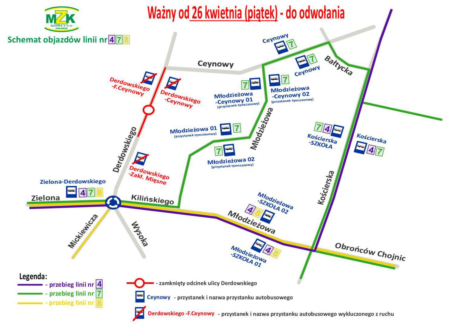 W Chojnicach zmieniła się trasa kilku miejskich autobus&oacute;w. Ma to związek z przebudową ulic Dederowskiego i Ceynowy