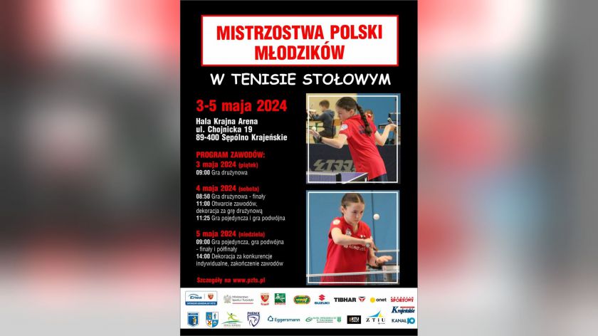 Od dziś 03.05 w Sępólnie Krajeńskim trwać będą trzydniowe Mistrzostwa Polski Młodzików w tenisie stołowym