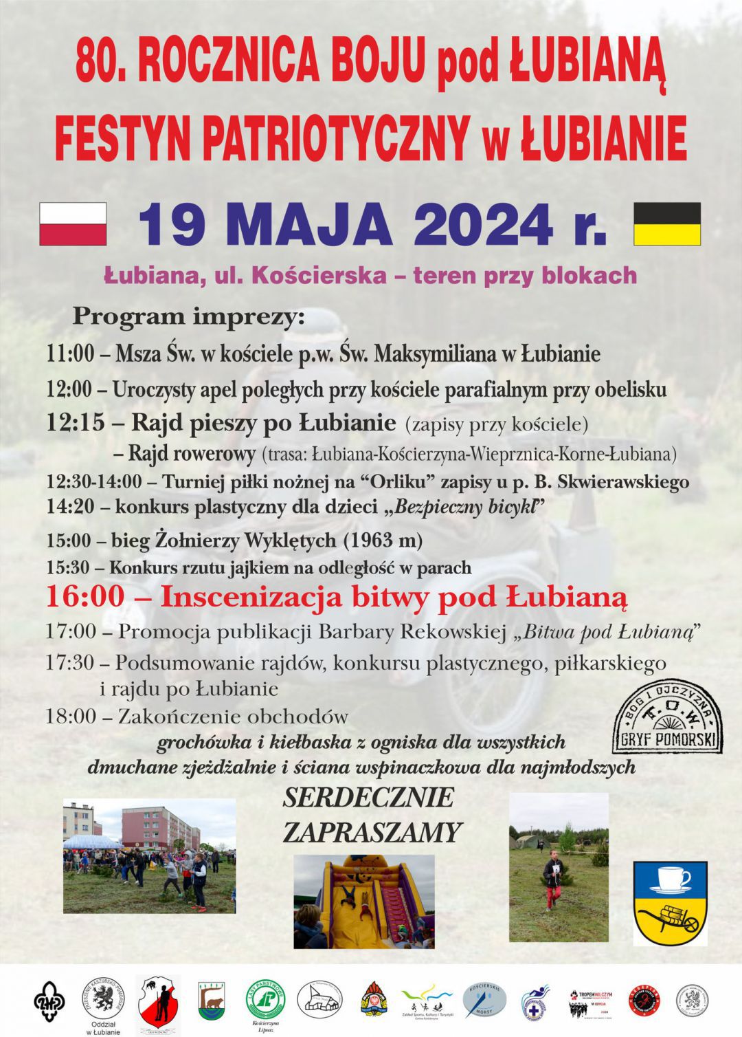 Bieg Żołnierzy Wyklętych, inscenizacja boju, rajdy pieszy i rowerowy. Festyn w Łubianie