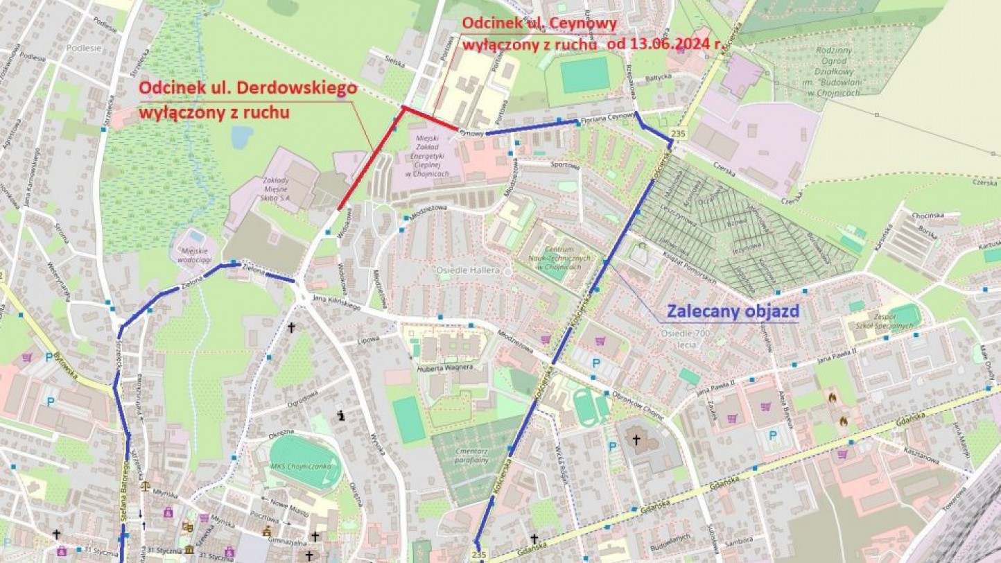 Uwaga! Od dzisiaj zamknięty dla ruchu jest fragment ul. Ceynowy w Chojnicach. Kt&oacute;rędy objechać wyłączony fragment drogi?