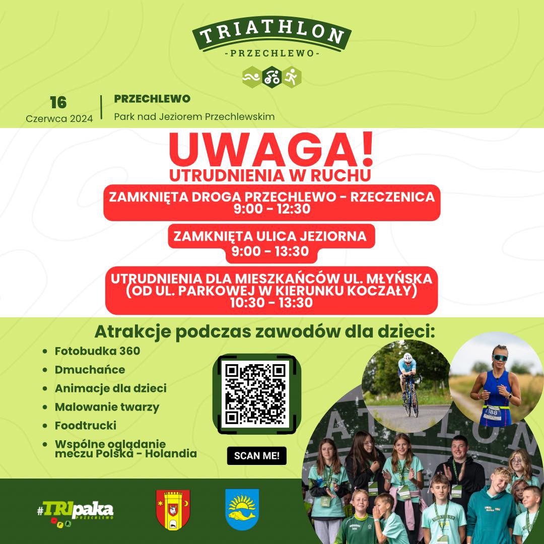 W niedzielę (16.06.) kolejna edycja Triathlonu Przechlewo. Oznacza to utrudnienia w ruchu