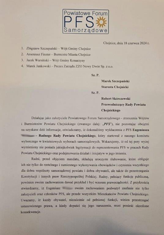Radny Eugeniusz W. może stracić funkcję w Radzie Powiatu Chojnickiego. To pokłosie naszych informacji o tym, że radny ma zarzut sklepowych kradzieży