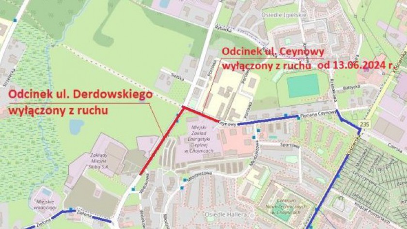 Uwaga! Od dzisiaj zamknięty dla ruchu jest fragment ul. Ceynowy w Chojnicach. Którędy objechać wyłączony fragment drogi?
