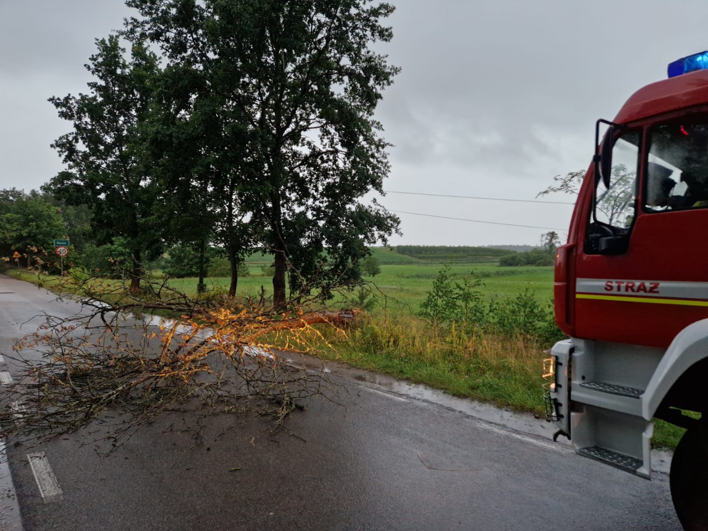 Strażak OSP Głodowo rażony piorunem podczas działań w powiecie kościerskim. W regionie strażacy interweniowali blisko 170 razy