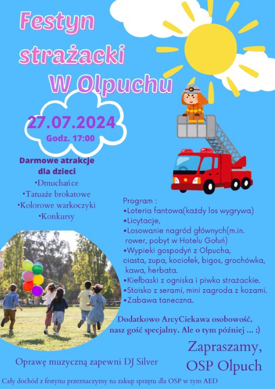 W Olpuchu, w gminie Stara Kiszewa, odbędzie się jutro (27.07.) festyn strażacki. Doch&oacute;d będzie przeznaczony na zakup sprzętu dla tutejszego OSP