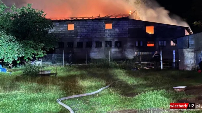 Nocny pożar budynku inwentarskiego w Jazdrowie w gminie Sępólno Krajeńskie