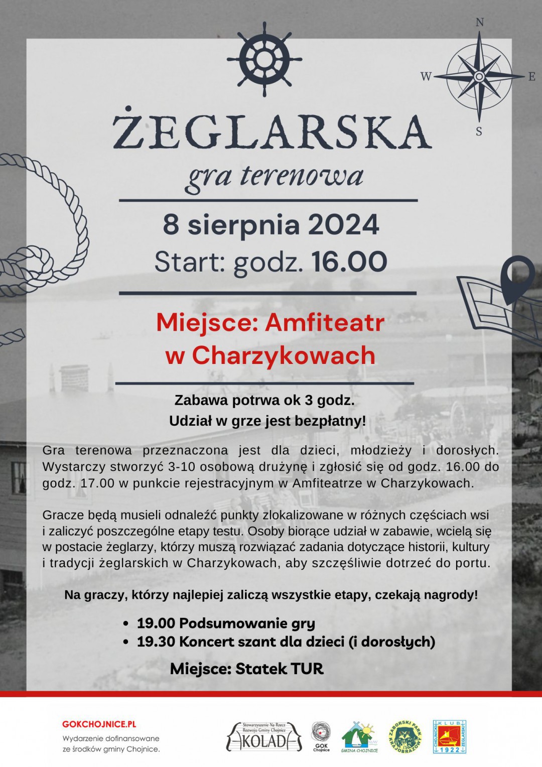 Żeglarska Gra Terenowa będzie pierwszą odsłoną Festiwalu Szant w Charzykowach. Do wykonania będą zadania żeglarskie