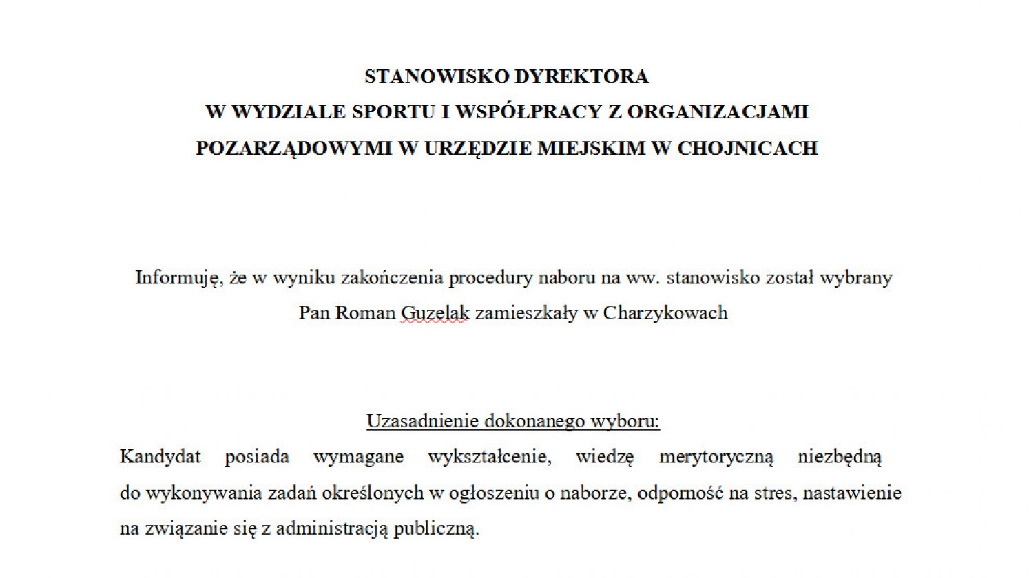 Roman Guzelak będzie nowym dyrektorem Wydziału Sportu i Wsp&oacute;łpracy z Organizacjami Pozarządowymi (AKTUALIZACJA)