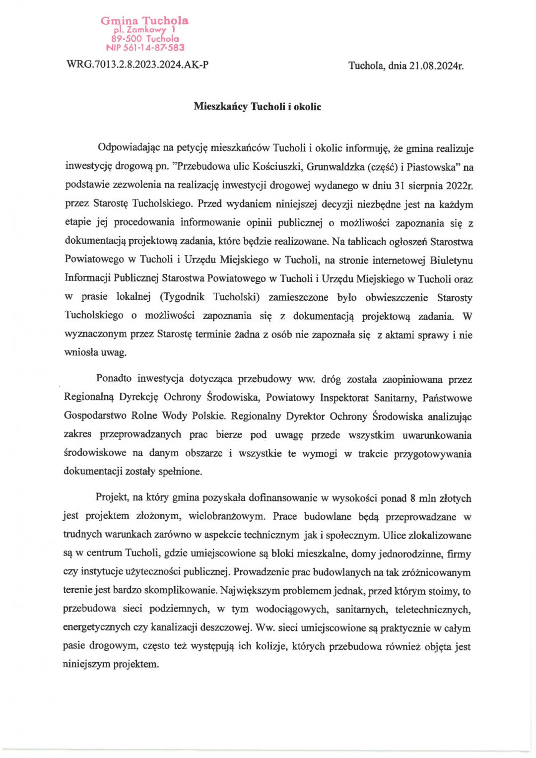 Jest petycja mieszkańc&oacute;w Tucholi w sprawie wycinki drzew. Proszą o zmianę decyzji