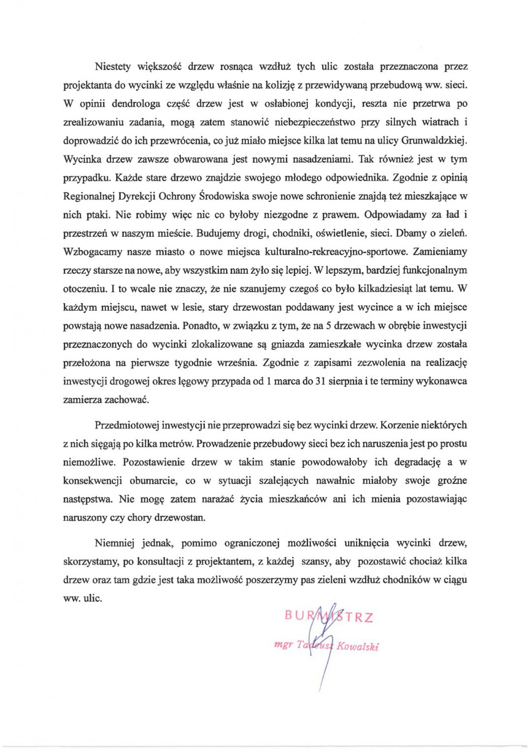 Jest petycja mieszkańc&oacute;w Tucholi w sprawie wycinki drzew. Proszą o zmianę decyzji