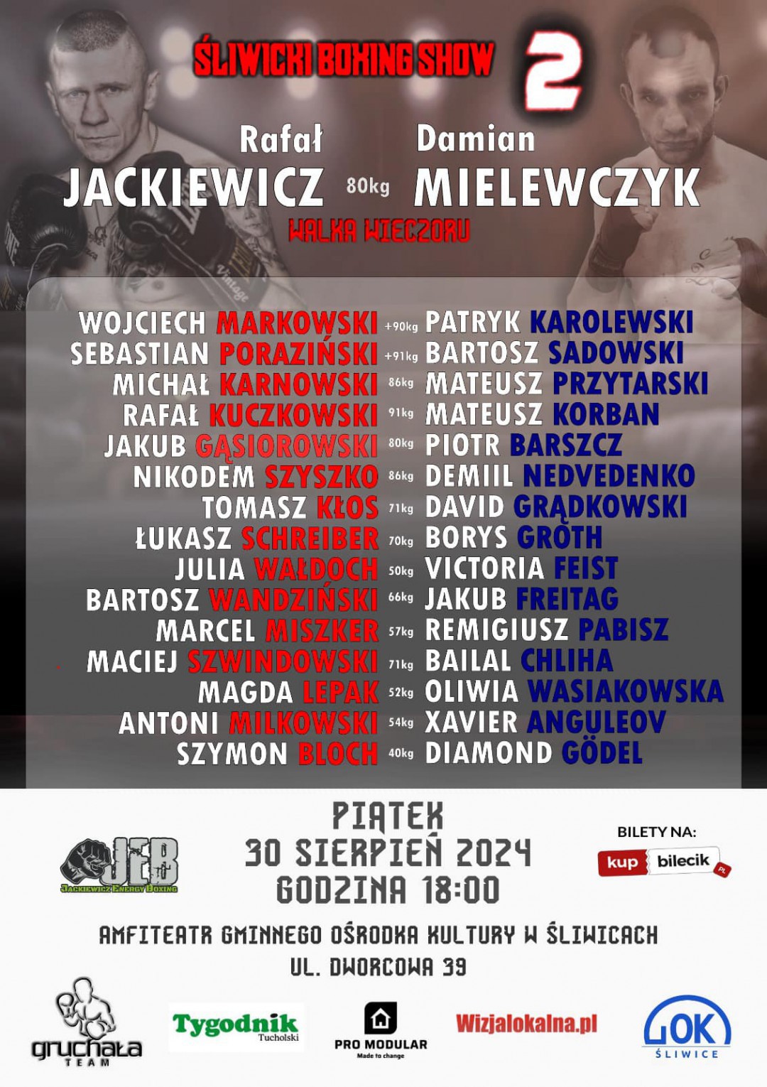 Dziś (30.08.) Śliwicki Boxing Show. W walce wieczoru zmierzą się Rafał Jackiewicz z Damianem Mielewczykiem