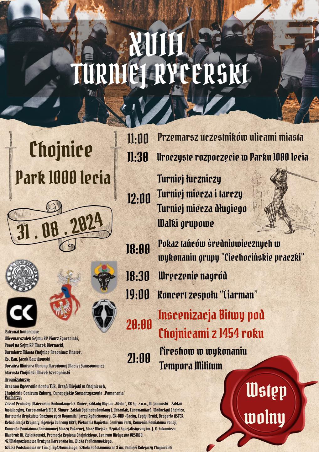 W sobotę (31.08.) w Chojnicach 18-nasta edycja Turniej&oacute;w Rycerskich oraz inscenizacja bitwy pod Chojnicami