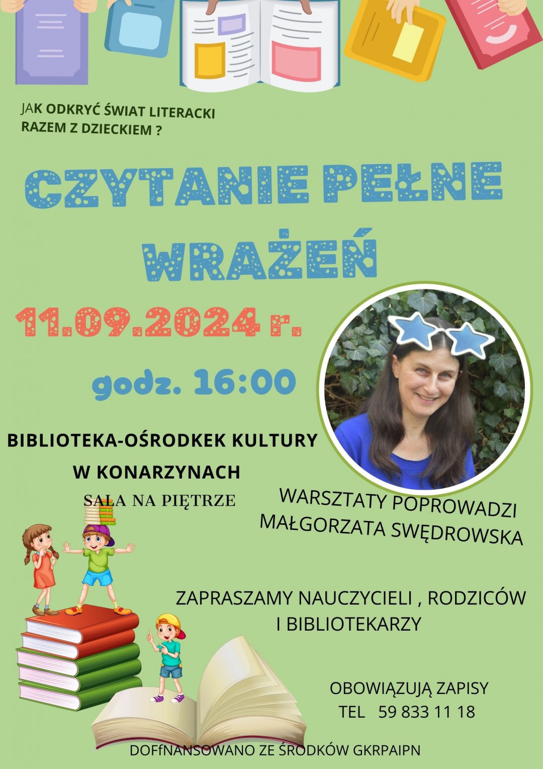 Jutro w Konarzynach warsztaty (11.09.) "Czytanie pełne wrażeń"