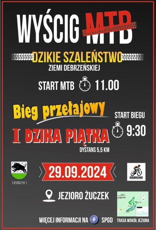 Jutro (29.09.) w Debrznie bieg przełajowy Dzika Piątka i wyścig MTB Dzikie Szaleństwo Ziemi Debrzeńskiej