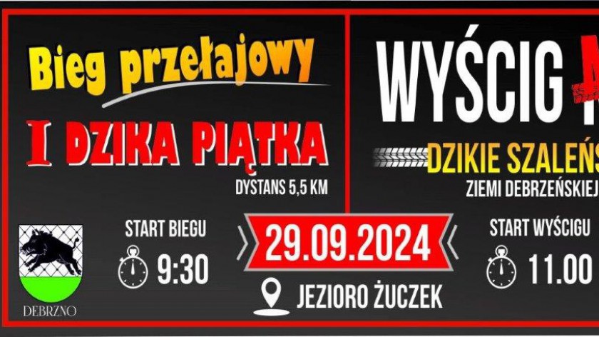 Jutro 29.09. w Debrznie bieg przełajowy Dzika Piątka i wyścig MTB Dzikie Szaleństwo Ziemi Debrzeńskiej