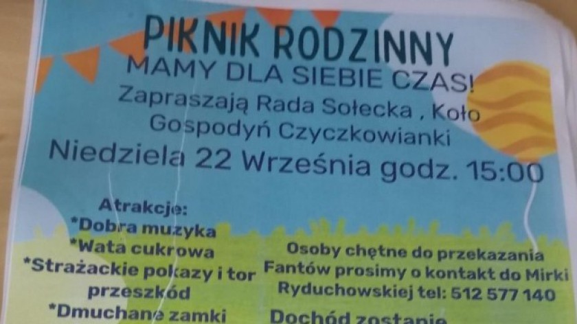 W Czyczkowach, w gminie Brusy, odbędzie się jutro 22.09. piknik rodzinny. Będą atrakcje dla najmłodszych i strażacki tor przeszkód