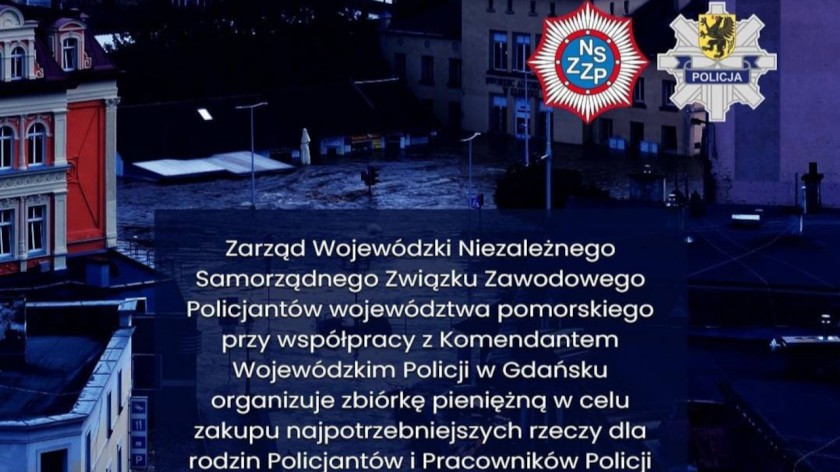 Związek zawodowy policjantów organizuje zbiórkę dla funkcjonariuszy poszkodowanych w powodzi