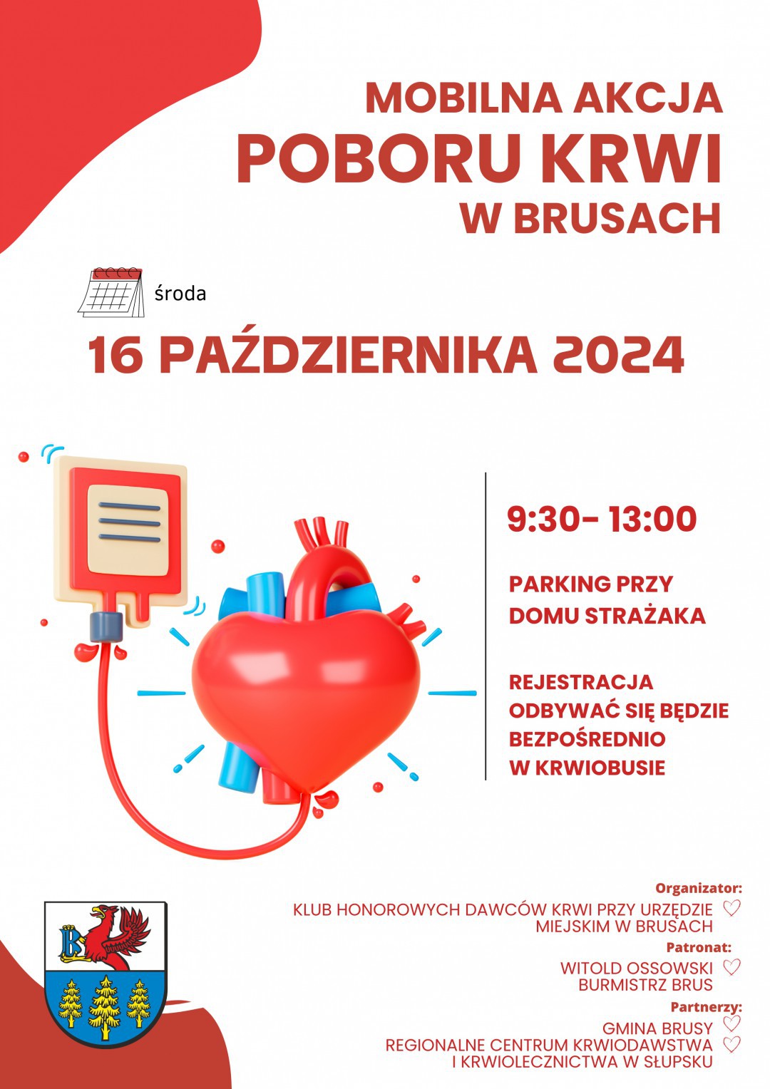 W Brusach odbędzie się jutro (16.10.) kolejna akcja krwiodawstwa. Krwiobus stanie przy Domu Strażaka