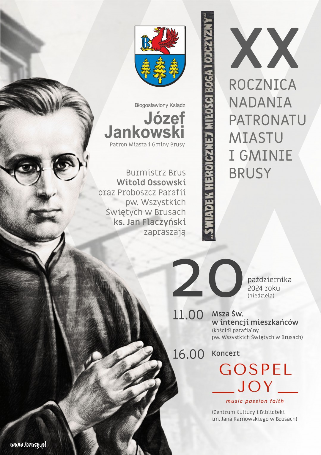 Brusy świętować będą w niedzielę (20.10.) 20. rocznicę nadania miastu i gminie patronatu bł. ks. J&oacute;zefa Jankowskiego