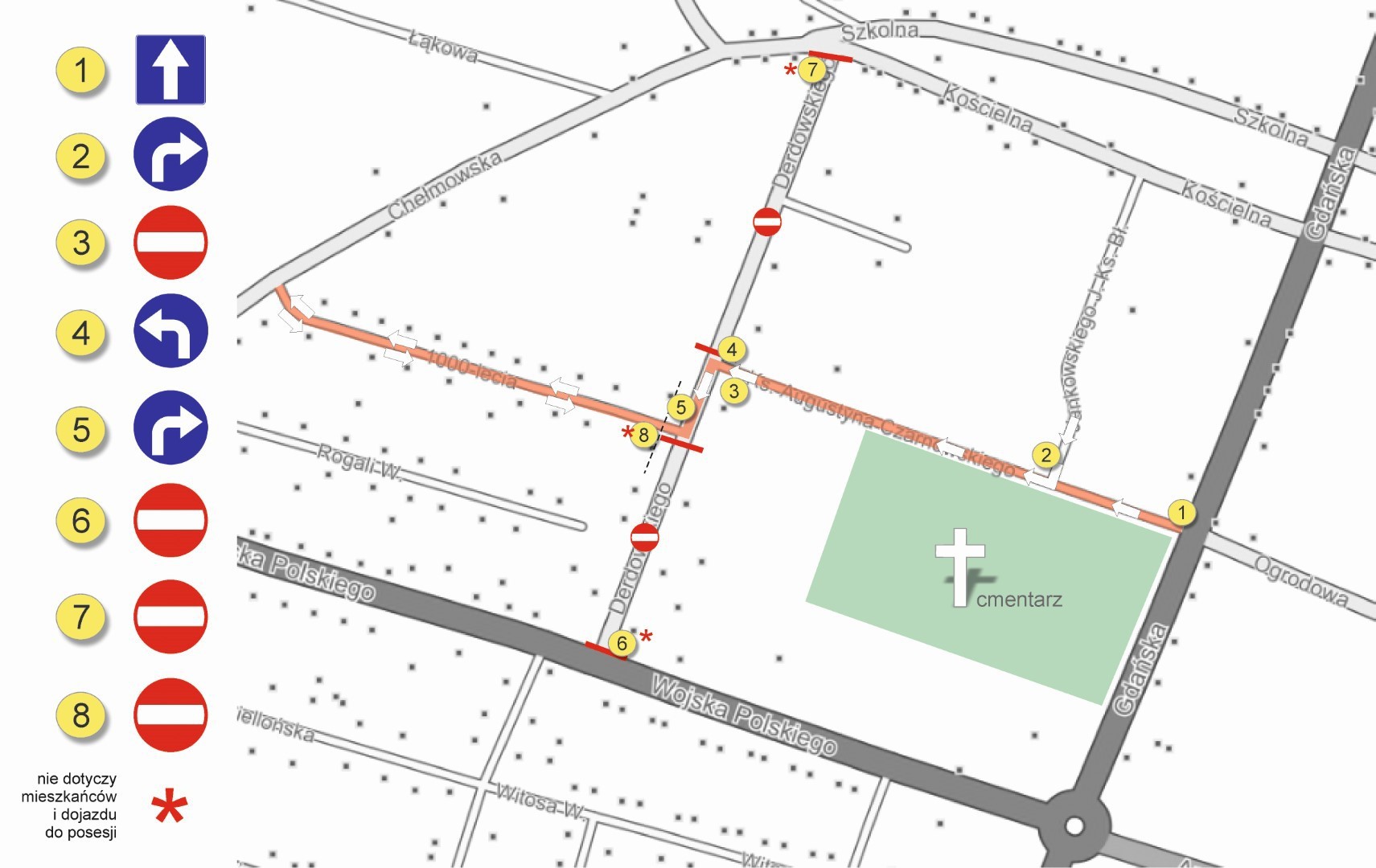 Zmiana organizacji ruchu w rejonie cmentarza parafialnego w Brusach (MAPKA)