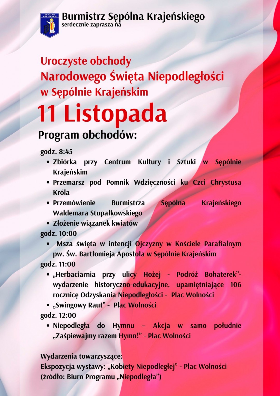 Centrum Kultury i Sztuki w Sęp&oacute;lnie zaprasza jutro (10.11) na obchody 106. rocznicy odzyskania niepodległości do Sęp&oacute;lna Krajeńskiego