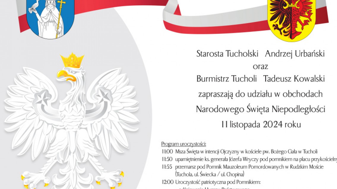 Wsp&oacute;lne obchody Narodowego Święta Niepodległości w Tucholi. 11 listopada uczczą tu mieszkańcy, burmistrz miasta i starosta