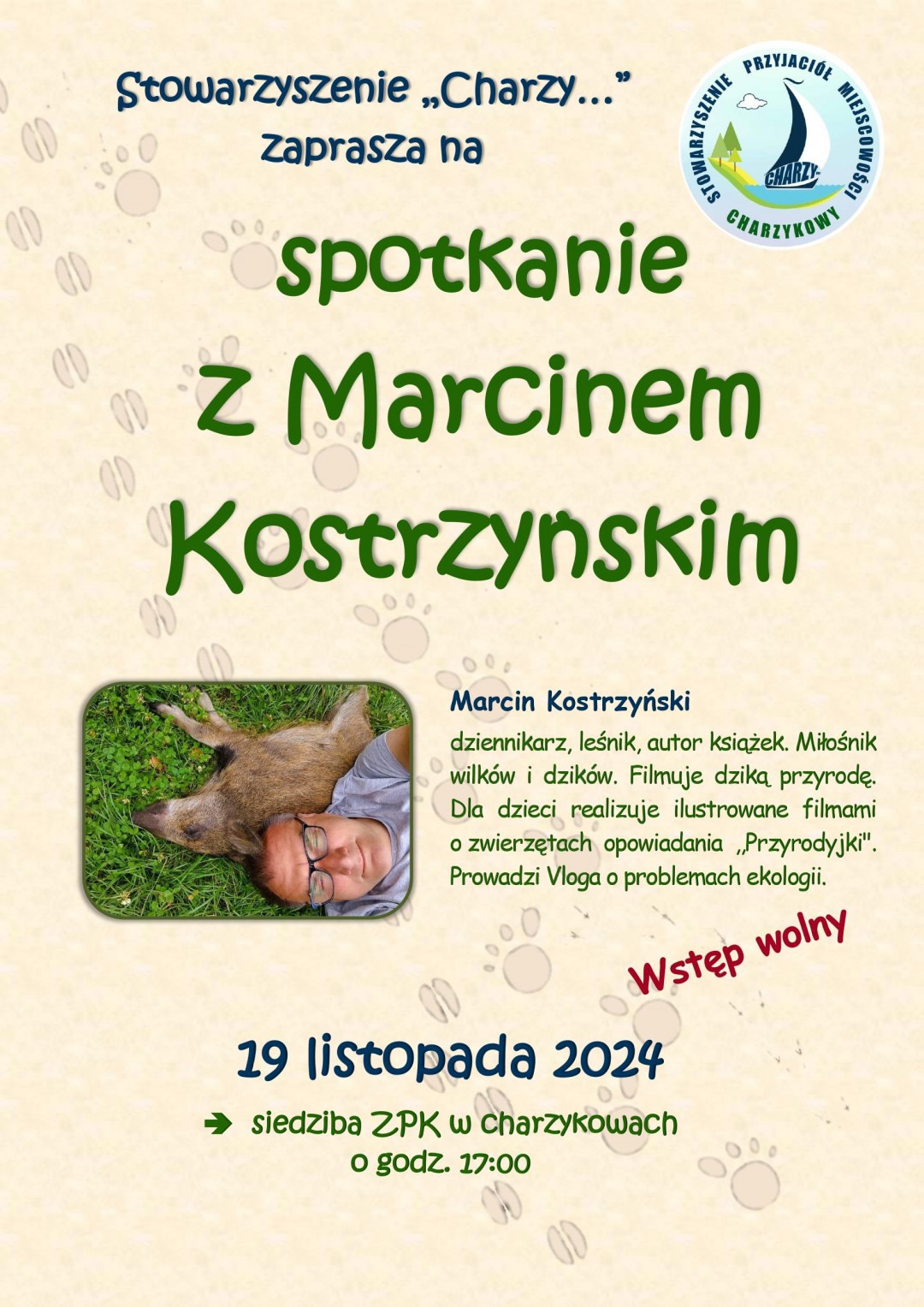 Jutro (19.11) w Charzykowach spotkanie z dziennikarzem-leśnikiem Marcinem Kostrzyńskim