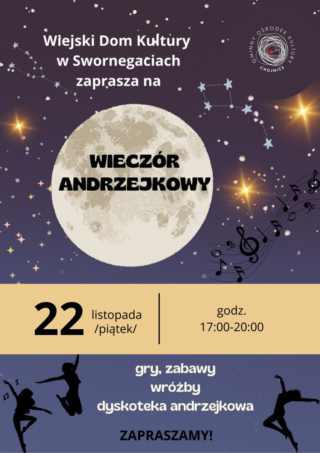 Jutro (22.11) wiecz&oacute;r andrzejkowy i atrakcje w Wiejskim Domu Kultury w Swornegaciach