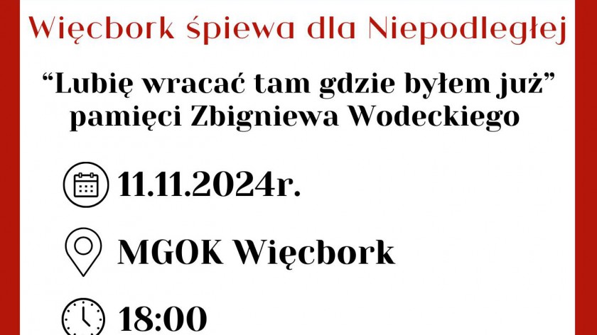 Więcbork będzie świętował rocznicę odzyskania niepodległości w rytmie piosenek Zbigniewa Wodeckiego