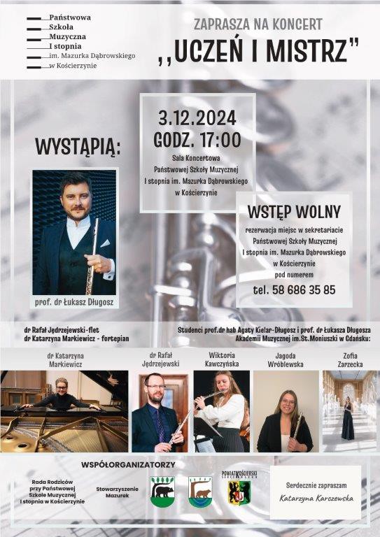 "Uczeń i mistrz" - to koncert, kt&oacute;ry odbędzie się jutro (3.12.) w Szkole Muzycznej w Kościerzynie