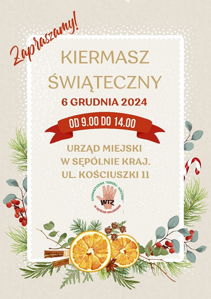 Warsztaty Terapii Zajęciowej z Sęp&oacute;lna Krajeńskiego zapraszają dziś (06.12) na świąteczny kiermasz własnych wyrob&oacute;w