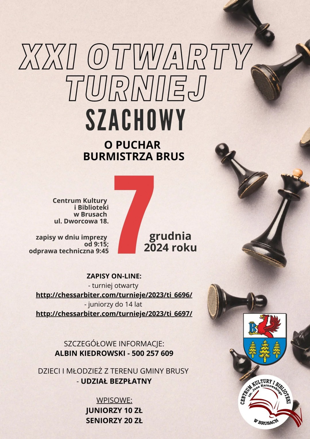 Jutro (7.12.) odbędzie się XXI Otwarty Turniej Szachowy o Puchar Burmistrza Brus