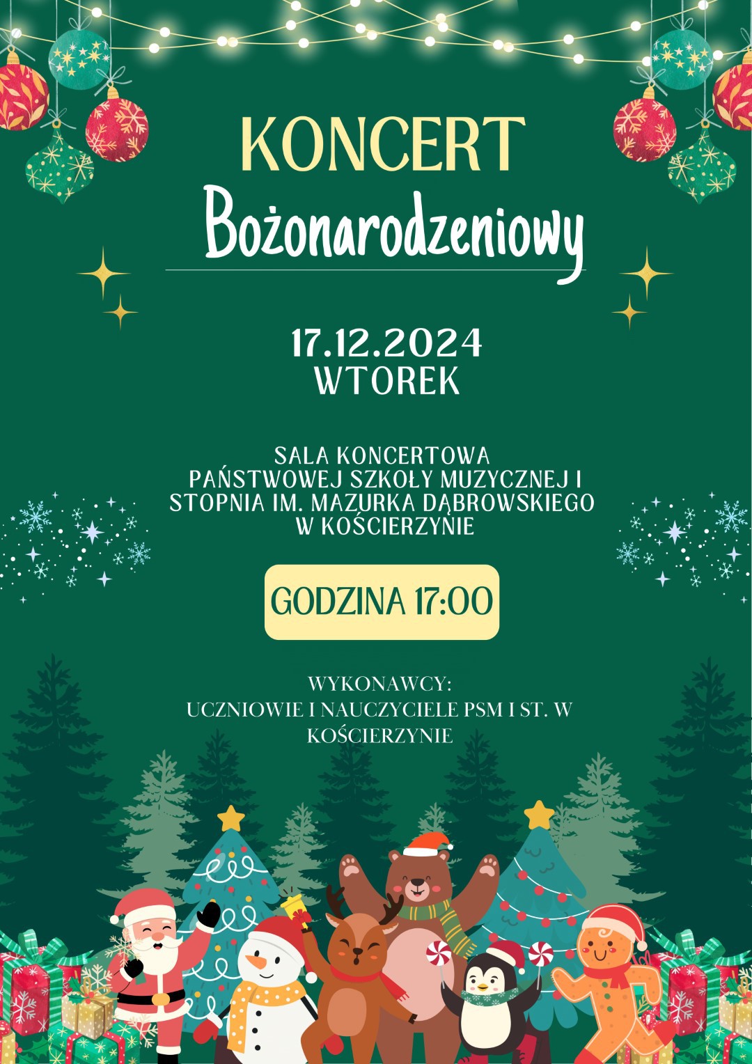 Uczniowie i nauczyciele Państwowej Szkoły Muzycznej w Kościerzynie zaprezentują się na scenie w świątecznym nastroju