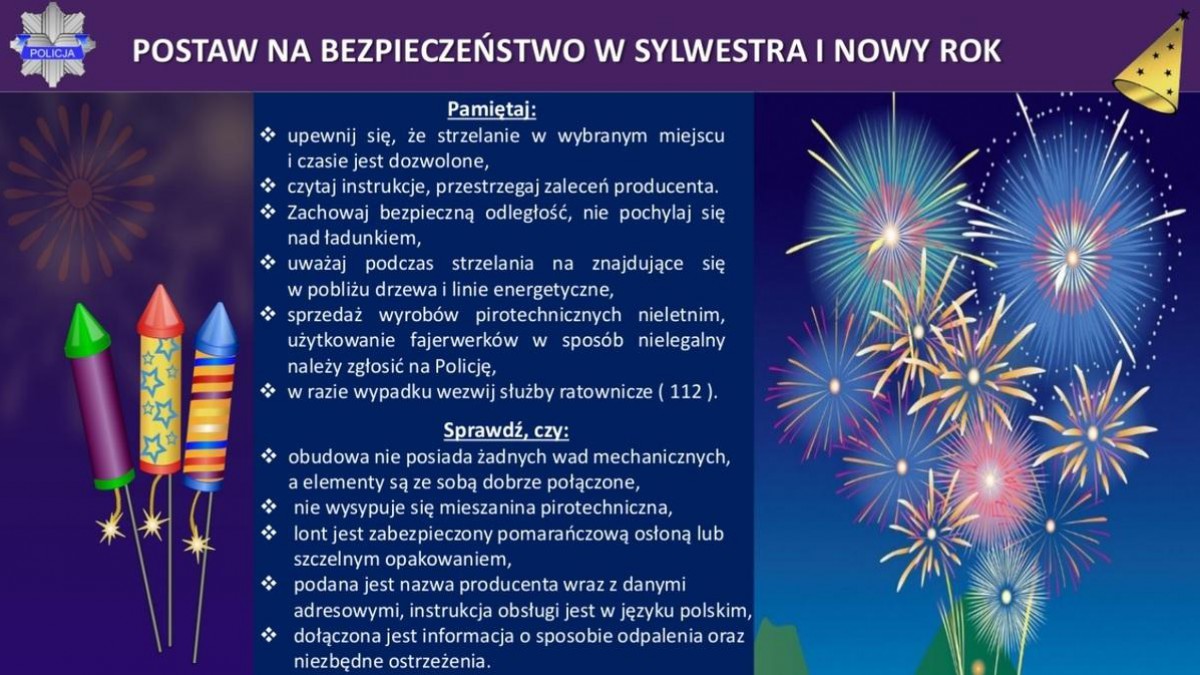 Dzisiaj (31.12) ostatnia noc w roku. Policja apeluje o rozsądne i bezpieczne obchodzenie się z fajerwerkami