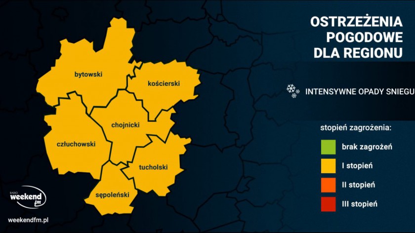 IMGW ostrzega przed intensywnymi opadami śniegu. Możliwe są też zawieje i zamiecie śnieżne oraz opady marznące